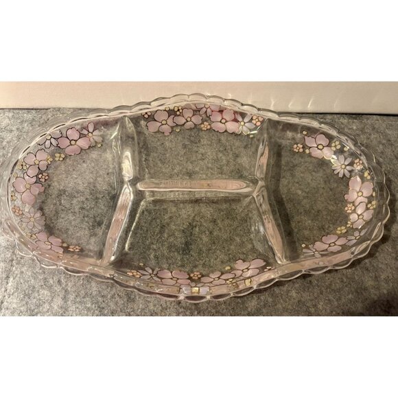 BlancStone Reverse Painted Dish W/Flowers  12.25 x 7.5" # 3009 - Picture 4 of 4